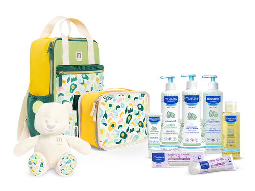 Zestaw wyprawkowy premium - plecak, kosmetyczka i bestsellery Mustela - wersja zielona - Mustela Polska - 1
